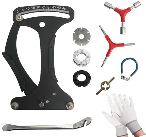 SUGOOE Bicycle Spoke Tension Meter Wrench Repair Tool Set, 9pcs Portable Bike Spoke Adjustment Tool Kit for Bike Repair