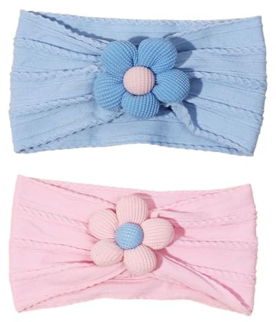 KGDUYC 2pcs fascia capelli neonata，cerchietti per neonate fascia， Capelli Neonata Elastica Fascia Neonato Fasce per Bambini Capelli Bambina Fascia Accessori (blu+rosa)