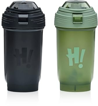 HarnyLoom 2 shaker per proteine da 500 ml, per shaker proteici, a prova di perdite, per allenamento duraturo, per fitness, sport, biberon (nero e verde)