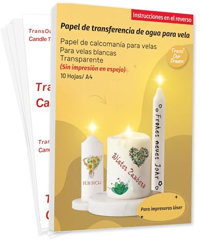 TransOurDream-Papel de transferencia al agua para velas,A4X10 Hojas,Papel de calcomanía Tru-Waterslide, especialmente personalizado para velas.compatible de impresoras de láser