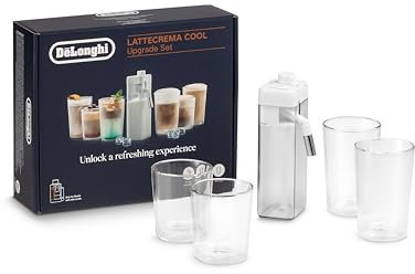 De'Longhi LatteCrema Cool Upgrade Set DLSC032 für Rivelia & Primadonna Aromatic (EXAM440.55 & ECAM630.55), 6 kalte Rezepte, LatteCrema Cool Milchbehälter, 4 Thermogläser (400ml & 480ml), Rezeptbuch