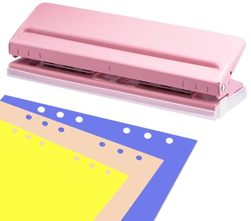 Perforadora 6 Agujero, Perforadora de Papel de Escritorio, Espaciado Ajustable Taladradora Metal, Capacidad de Perforación de 6 Hojas Taladradora, para Papel A3, A4, A5, B3, B4, B5(Rosa)