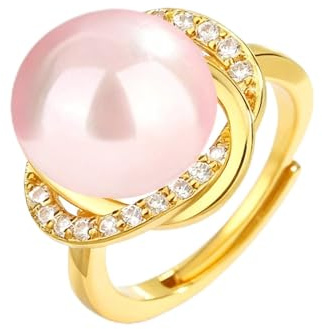 Yukymui Adjustable Open Pearl Ring for Women Cubic Zirconia Statement Rings Geometric Stackable Vintage Jewelry for Daily Wear & Special Occasions (G-Pink)