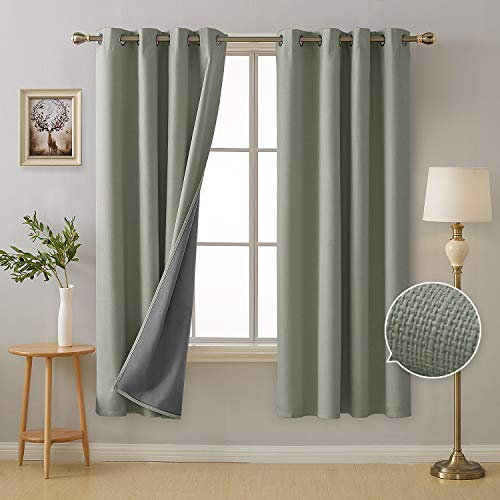 Deconovo Full Blackout Curtians Thermal Insulated Curtians Faux Linen Curtians Eyelet Curtians for Bedroom, Kidsroom, Light Grey, W46 x L72 Inch, 1 Pair
