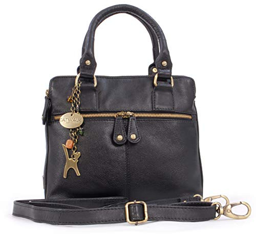 Catwalk Collection Handbags - Women's Leather Crossbody Bag - Medium Shoulder Bag - Tote With Detachable Adjustable Strap - Vicky - Black