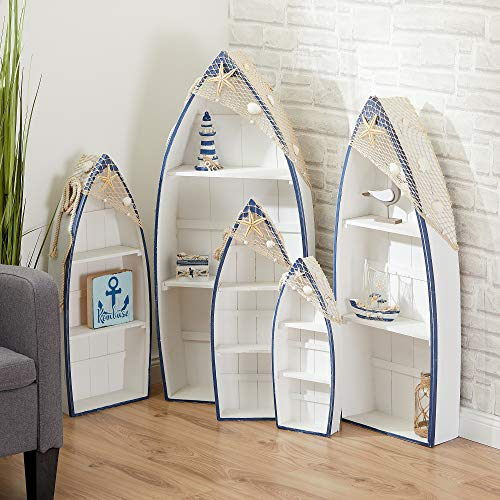 Cepewa 5er Set Regal Ruderboot Wohnzimmerregal weiß/blau inkl. Netz + Muscheln