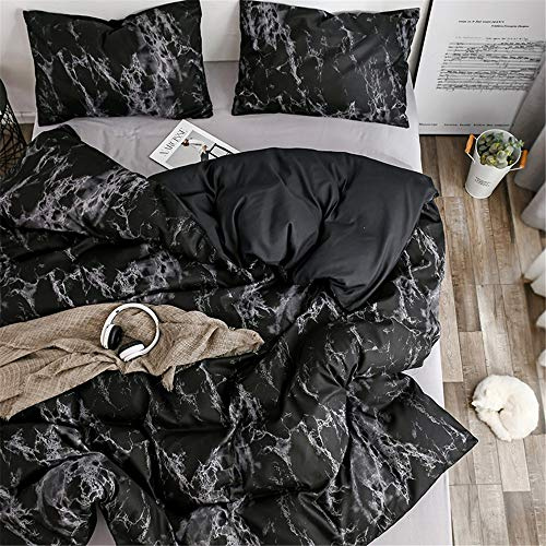 Treer Funda Nordica Cama 150 - Microfibra Mármol Juego de Funda Edredon 220x240 cm 3 Piezas con 1 Funda Nórdica + 2 Funda de Almohada 50x75cm, Moderna Estampado con Cremallera (Mármol Negro)