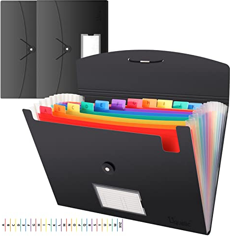 Uquelic 3 Stück Dokumentenmappe A4, Ordner Mit 13 FäChern A4, Wasserdichte Akkordeonmappe, Erweiterbar Ordnungsmappe Mappe (Schwarz)
