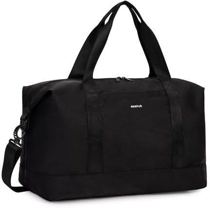 ECOHUB Easyjet 30L Cabin Bag - 45x36x20 Underseat Travel Flight Bag with Foldable Carry On, Removable Wet Pocket, Waterproof Overnight Holdall for Women (Black)