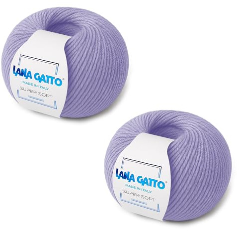 Super Soft Knitting Kit - 100% Merino Wool Mjukt garn, extrafin stickning Wool Made in Italy av Lana Gatto. Supermjuk linje. (2, Lila - 10180)