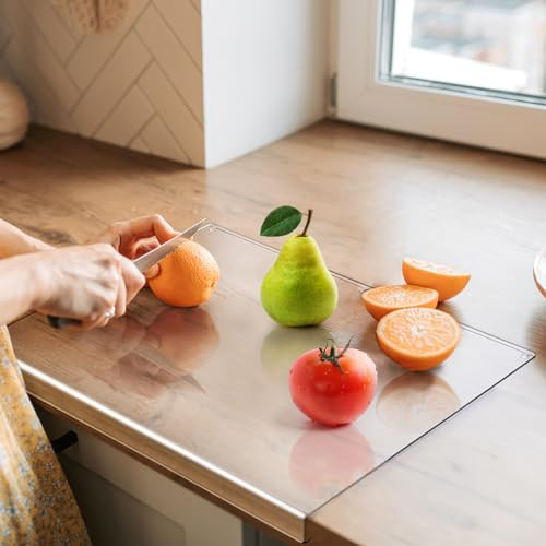 Gracenal Tagliere in acrilico, 45 x 35 cm, grande tagliere antiscivolo con labbro, tagliere in vetro alternativo trasparente, regalo da cucina, utensili da cucina, gadget da cucina