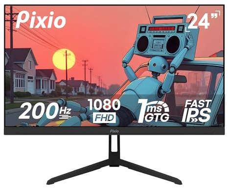 Pixio PX248 Wave 24 inch 200Hz Refresh Rate FHD 1080p Resolution Fast IPS Panel 1ms GTG Response Time Built-in Speakers Gaming Monitor with Adaptive Sync