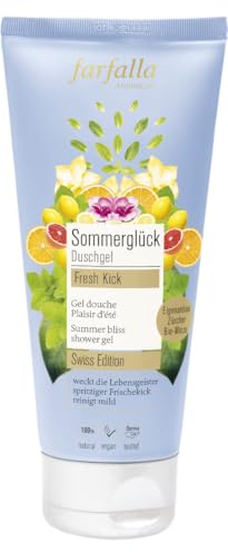 farfalla Sommerglück Duschgel 200ml - Hautfreundliche Pflegedusche - mit Schweizer Pfefferminze - Vegan - NaTrue Zertifiziert - 100% zertifizierte Naturkosmetik