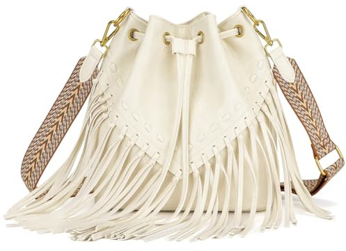 ANAMOROS Fransen-Tasche und Western-Hobo-Geldbörse für Damen, Wildleder-Handtaschen mit Crossbody-Gitarrengurt, Beige