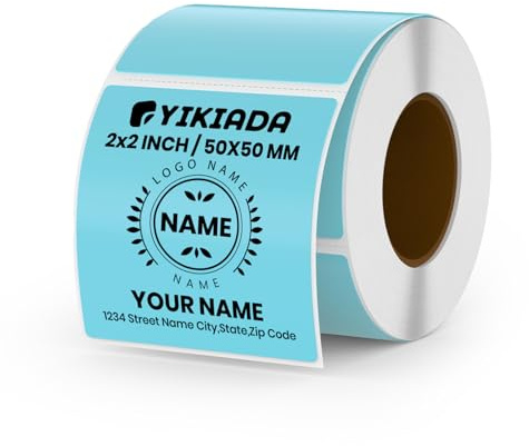 YIKIADA Lot de 500 Étiquettes Thermiques Adhésives 50 X 50 mm Bleu Rouleaux Autocollantes Imperméable Amovible Imprimables pour Bureau École QR Inventaire