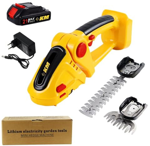 2 en 1 Tijeras Cortacésped y Arreglasetos, 21V 500W Cortasetos Bateria Inalámbricos con 2 * 1500mAh Batería, 100mm+300mm Cuchillas y Adaptador Podar Césped, Desbrozadora Multifuncion para Jardinería