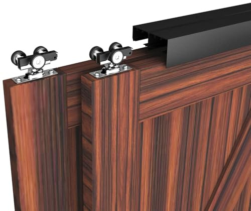 WEWORTH Heavy Duty Double Bypass Sliding Closet Door Track Kit Hardware 60”/5FT Aluminium Alloy Track Rail Set,for 2 Door System,Smoothly and Quietly,Black
