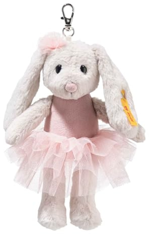 Steiff Anhaenger Hoppie Balletthase 16cm bunt, Plüschtier mit Schlappohren, Flauschiger Schlüsselanhänger im Ballett-Outfit, Kuscheltier Glücksbringer für Mädchen und Jungen, waschmaschinenfest