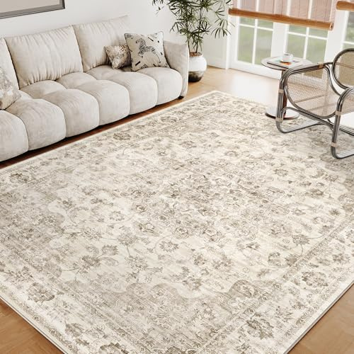HUGEAR Vintage Beige Waschbarer Teppich Wohnzimmer 160x230cm Retro Rugs for Living Room Weich rutschfest Groß Tepich Kurzflor Schlafzimmer Carpet Living Room Bedroom Esszimmer Teppiche Büro