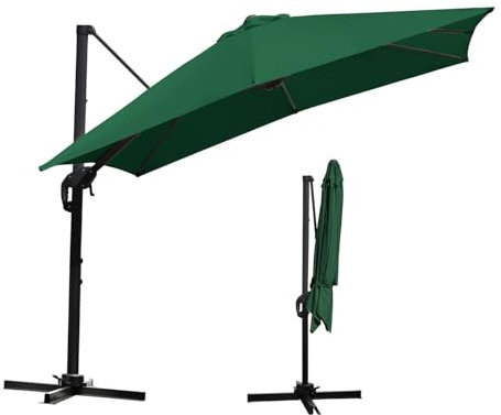 Tubiaz Sonnenschirm Ampelschirm 300 x 300 cm rechteckig Gartenschirm mit Kurbe 360° Drehbar und Kippbar,Terrassenschirm Sonnenschutz UV50+ Aluminium Marktschirm für Garten,Terrasse,Grün