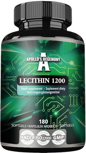 Lecitin 1200 mg med vitamin E - 180 softgelkapslar - Höghållfast sojalecitintillskott - 6 månaders leverans - Stödjer kognitiv och kardiell hälsa - av Apollo's Hegemony