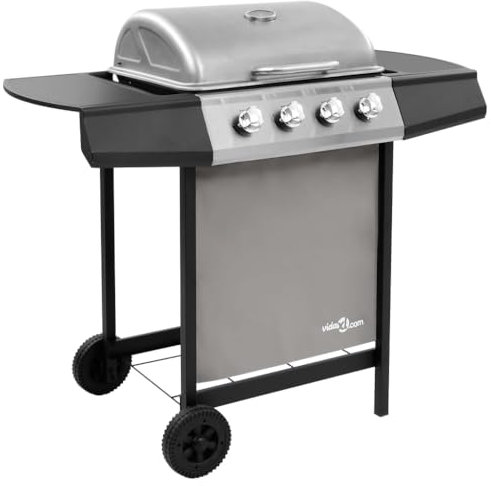 Hogar y jardín, parrilla de barbacoa de gas para muebles con 4 quemadores, negro y plateado (solo FR/BE/IT/UK/NL)