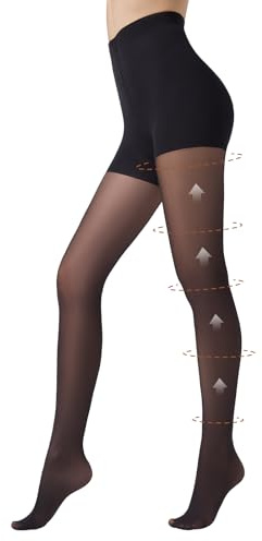 MANZI Compression Tights High Waisted Control Top Push Up Effect Slimming Pantyhose 1 Pairs Black M
