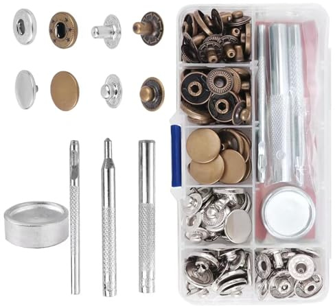 30Pcs Snap Fasteners Tool Kit, No-Sew Press Studs, Rust-Proof & Durable for Leather, Clothing, Purse, Jackets, Jeans, Bags, Machine-Washable & Dry-Cleanable (Black+Silver) DIY/Sewing/Crafts