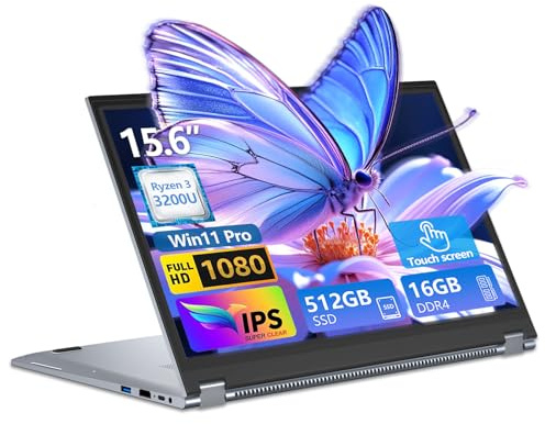 Txxren 15.6 inch 2 in 1 Laptop, Ryzen 3 3200U CPU 16GB RAM 512GB SSD Notebook, 1920x1080 Display Laptops with RJ45, Type-C, USB 3.0, ultra-narrow thin and light Laptops Computer