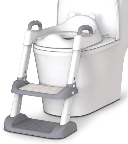 HBTower Toilettensitz Kinder mit Treppe, WC Aufsatz für Kinder für Jungen und Mädchen, 2-in-1 Toilettentrainer mit Treppe, Höhenverstellbar Bequemer Sicherer Toilettensitze, Tritthocker für Kinder
