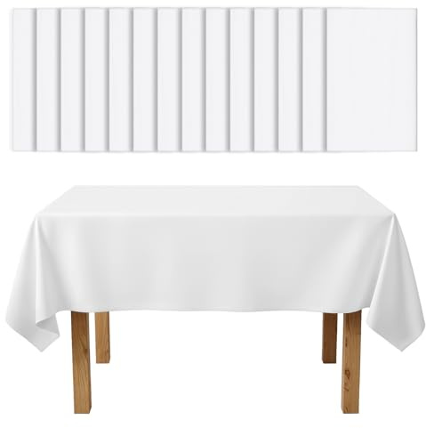 AOZUO 15 Pack White Paper Tablecloths for Rectangle Tables 55 x 108 Inch Premium Disposable Table Cloths with Plastic Backing for Wedding Birthday Party Banquet