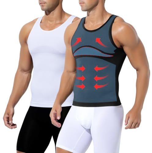 Arjen Kroos Pack de 2 Camiseta Compresión Hombre, Faja Reductora Hombre, Camiseta Tirantes Abdomen Plano