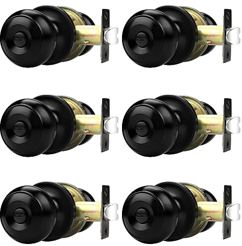 Probrico Black Door Knobs for Bedroom Bathroom, Interior Door Knob with Round Ball, Matte Black Privacy Door Knob, 6 Pack