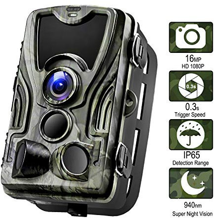 Videocamera per la fauna selvatica, 16 MP, 1080p, HD, portata di rilevamento fino a 24,3 m (aggiornata nel 2019), visione notturna con grandangolo di 120°, LED IR da 940 nm