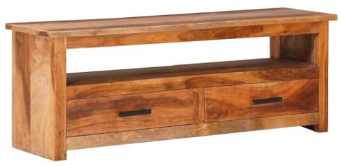 vidaXL Massivholz TV Schrank mit 2 Schubladen Fach Fernsehschrank Fernsehtisch Sideboard Lowboard TV-Board HiFi Möbel 118x30x40 cm