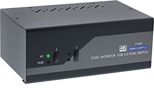 InLine 62642I KVM Desktop Switch, 2-fach, Dual Monitor, Displayport + HDMI, 4K, USB 3.0, Audio