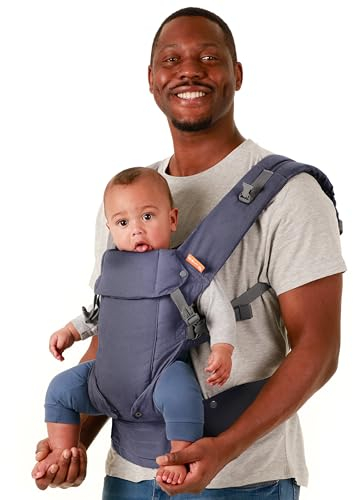 Beco Gemini Babytrage Neugeborene ab Geburt bis Kleinkind - 4 Tragepositionen Baby Trage - Babytrage ab Geburt, Ergonomischer Baby Carrier mit verstellbarem Sitz, 3-16 kg (Blaues Leinen)
