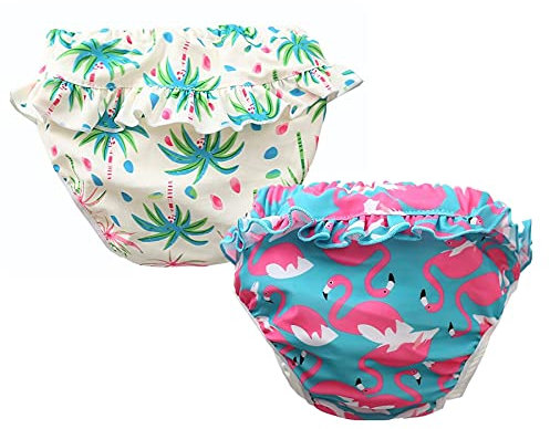 Schwimmwindel wiederverwendbar, 2 Stück Schwimmhose für Baby Mädchen (0-3 Jahr),Schwimmwindel mit Rüschen Badewindelhose Badehose (Farbe A, M/22-28lb/1-2 Jahre)