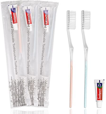 30 Pack Disposable Toothbrushes with Toothpaste, Individually Wrapped Disposable Toothbrushes Bulk Medium Soft Bristle Tooth Brush Manual Travel Toothbrush Kit Bulk