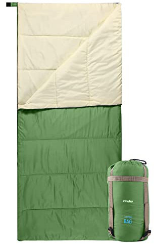 Schlafsack Outdoor, Ohuhu Kleines Packmaß & Ultraleicht (860g) Sommer Schlafsäcke Tragbar Leicht Wasserdicht Deckenschlafsack mit Kompressionssack für Camping, Backpacking, Wandern, Reisen, Grün