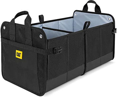 CATĀ® FlexTrunk Car Trunk Organizer Storage - Collapsible Dual-Compartment Automotive Adjustable Pockets Expandable Sturdy Multipurpose Folding Cargo Store for Auto Backseat, Black (CATO-201)