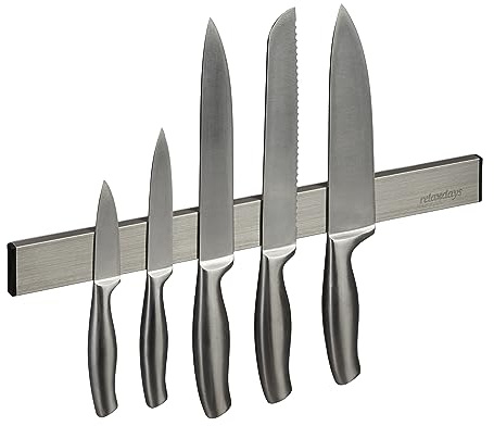 Relaxdays Imán Cuchillos Acero Inoxidable, Autoadhesivo, 40 cm de Largo, Barra Magnética Herramientas, Plateado/Negro