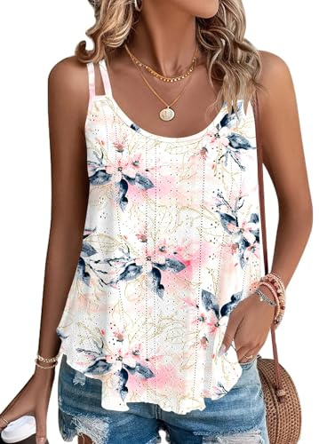 WNEEDU Tops sans Manches débardeur d’été Femmes Gilet de Cou Chemisiers décontractés lâches Chemises pour Femmes Gilets pour Dames Chemise Caraco débardeurs de Base