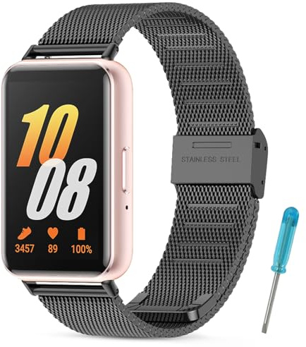 BDIG Armband Kompatibel mit Samsung Galaxy Fit 3 Damen/Herren, Einstellbar Armbänder für Samsung Galaxy Fit 3,Glattes Edelstahl Metall Schwarz