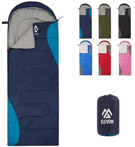 Elevon Sacco a pelo per adulti, ragazzi e bambini, con clima caldo e freddo, portatile, impermeabile e leggero, compatto, con sacco a compressione, per 3-4 stagioni, campeggio, escursioni, viaggi,