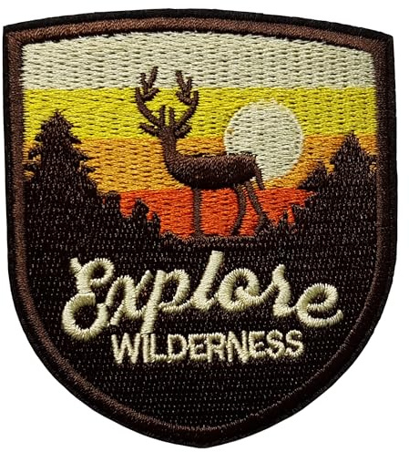 Écusson Explorer La Nature Cerf Patch Thermocollant Explorateur Paysage Soleil badge exploration à thermocoller transfert vêtement à coller au fer à repasser applique brodé à coudre veste 8x7cm