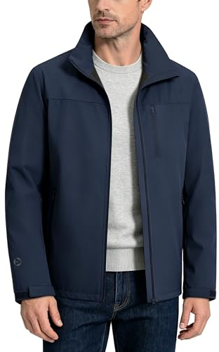 Outdoor Ventures Veste softshell imperméable pour homme - Veste de transition légère avec 4 poches - Veste de loisirs d'extérieur pour la randonnée, le camping, la pêche, Bleu marine, XL