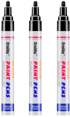 Black Paint Markers, 3 Pack Oil-Based Waterproof Quick Dry Permanent Paint Pen Set for Rocks Painting, Wood, Fabric, Plastic, Canvas, Glass, Mugs, Metal, Tire, Stone, DIY Craft