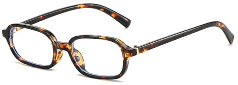YAMEIZE Retro Rectangle Blue Light Blocking Glasses for Women Men Small Narrow 90S Blue Light Glasses for Computer (Leopard Clear)