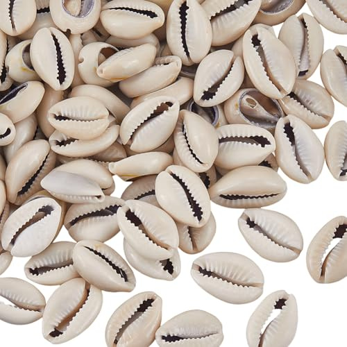 PONABEADIY 1 Caja de 100 Cuentas de Concha de Cauri Natural de 18~22.5mm, Concha de Playa con la Parte Trasera Abierta En Espiral, Lisa, Ovalada, de Verano, de Hawái, Sueltas, para Hacer Joyas, Pulse